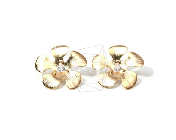 ERG-666-MG【2個入り】フラワーCZピアス,Flower CZ Post Earring/20mm X 20mm