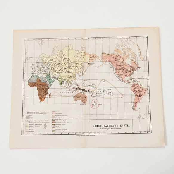 民族分布 世界地図 アンティークマップ 古地図 ヴィンテージペーパー 図版 マイヤー百科事典 1957-101