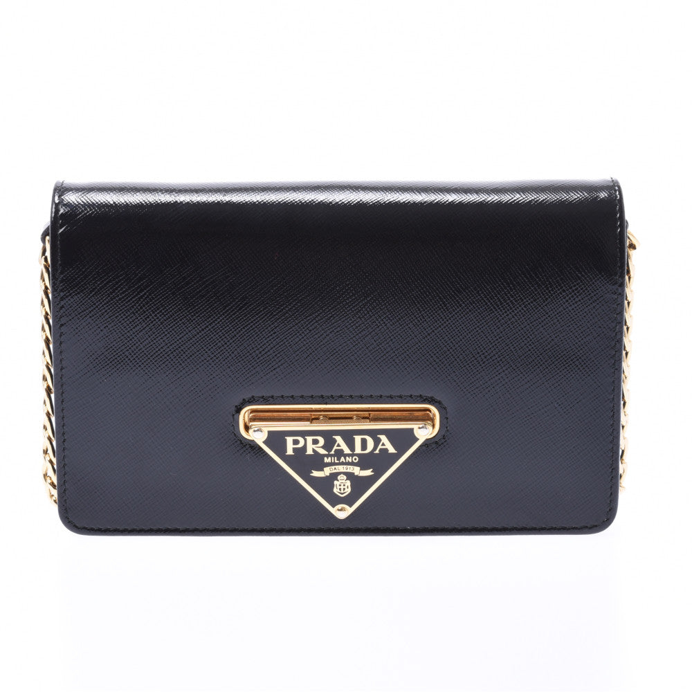 PRADA プラダ チェーンショルダーバッグ 黒 1BP012 レディース サフィアーノヴェルニ ショルダーバッグ ABランク 中古 