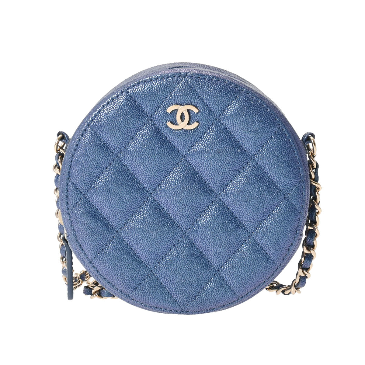 CHANEL シャネル ミニクラシック チェーンショルダー メタリックブルー AP0245 ユニセックス キャビアスキン ショルダーバッグ Aランク 中古 