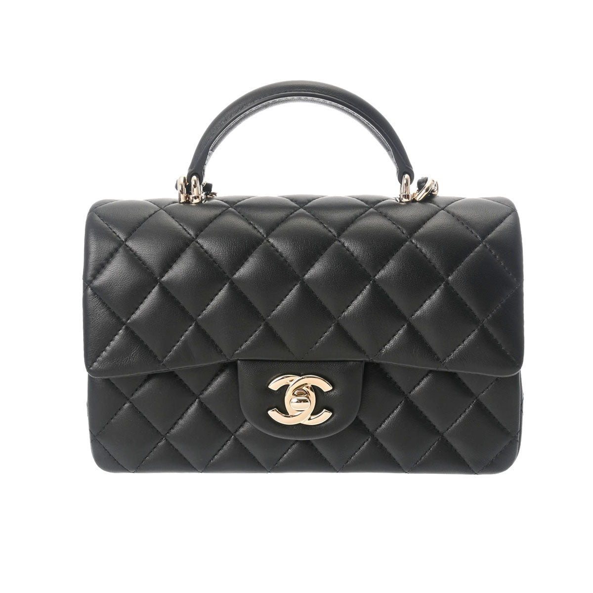 CHANEL シャネル マトラッセ トップハンドル チェーンショルダー 黒 シャンパンゴールド金具 AS2431 レディース ラムスキン ショルダーバッグ 新同 中古 