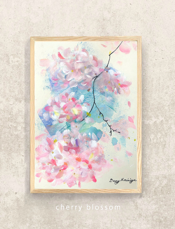 桜と風　-e 【原画/A4/アクリル画】　インテリアアート　絵