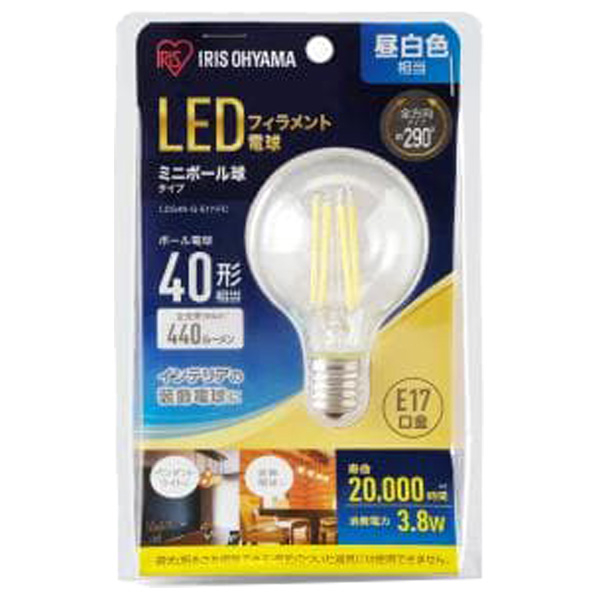 アイリスオーヤマ LED電球 E17口金 全光束440lm(3．8Wミニボール球) 昼白色相当 LDG4N-G-E17-FC