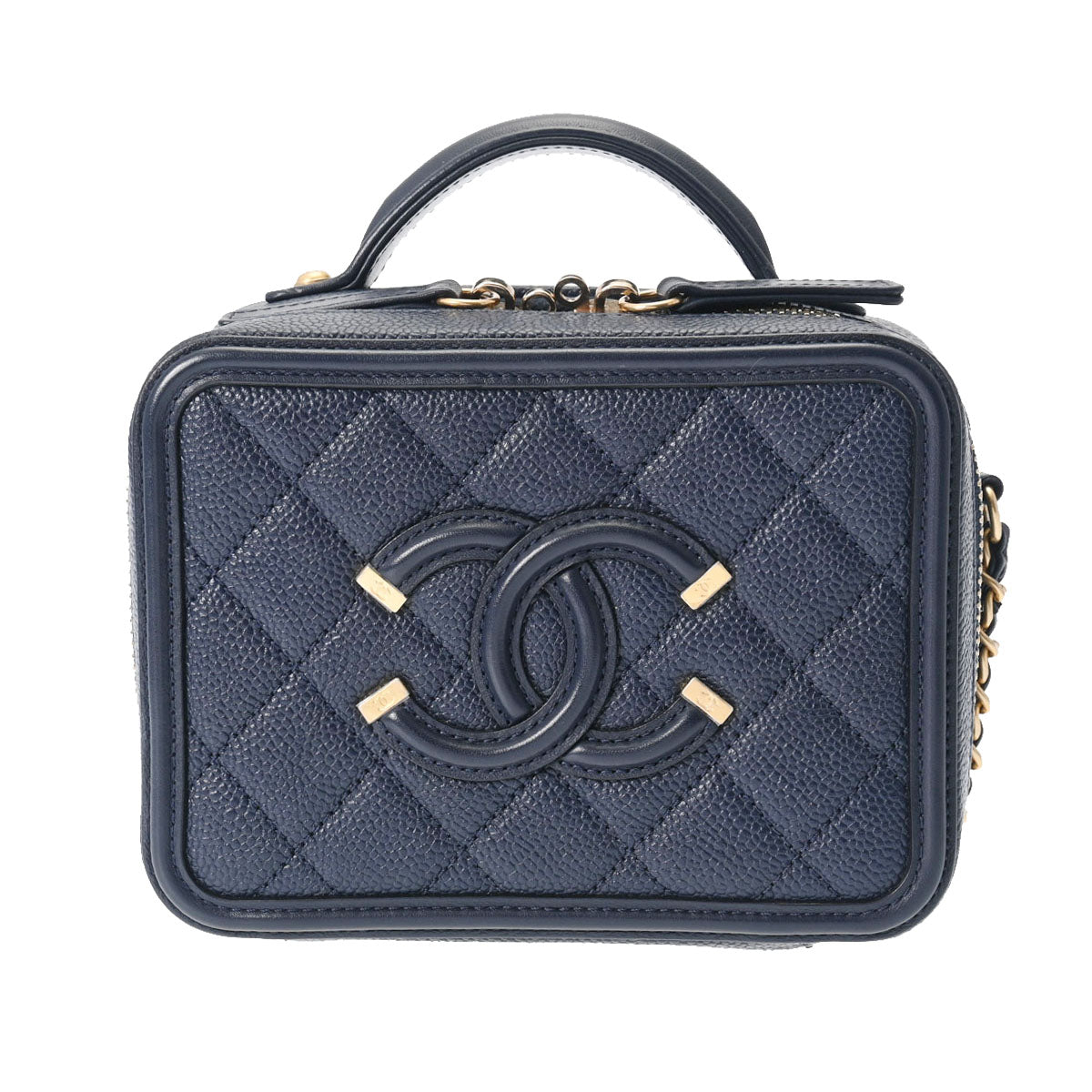 CHANEL シャネル CCフィリグリー スモールバニティ 16cm ダークブルー系 ゴールド金具 A93343 レディース キャビアスキン 2WAYバッグ Aランク 中古 