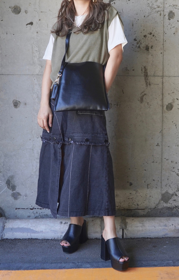 2way Switching Black Denim Skirt ロングスカート ブラック 黒 カジュアル