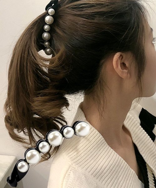 バナナクリップ ヘアクリップ 大きめ パール ヘアアクセサリー 髪留め 結婚式 パーティ シンプル