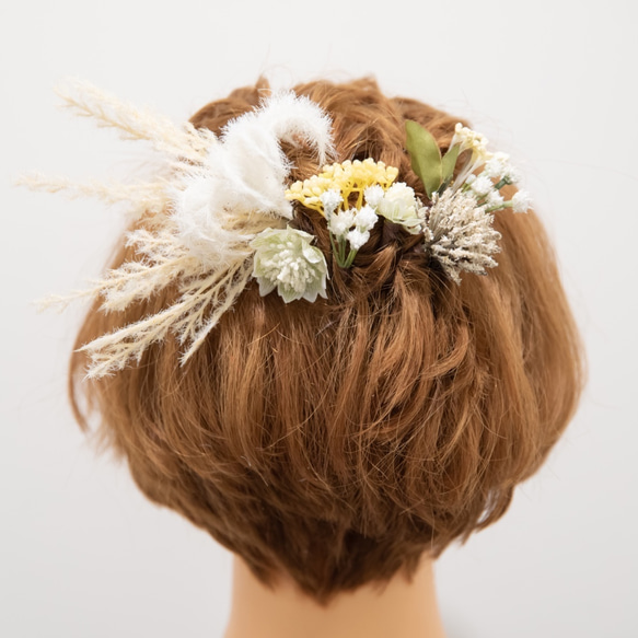 【ショートヘアーやショートボブの花嫁様に】ドライフラワー風ヘッドパーツF　秋冬のBOHOウェディングの髪飾り