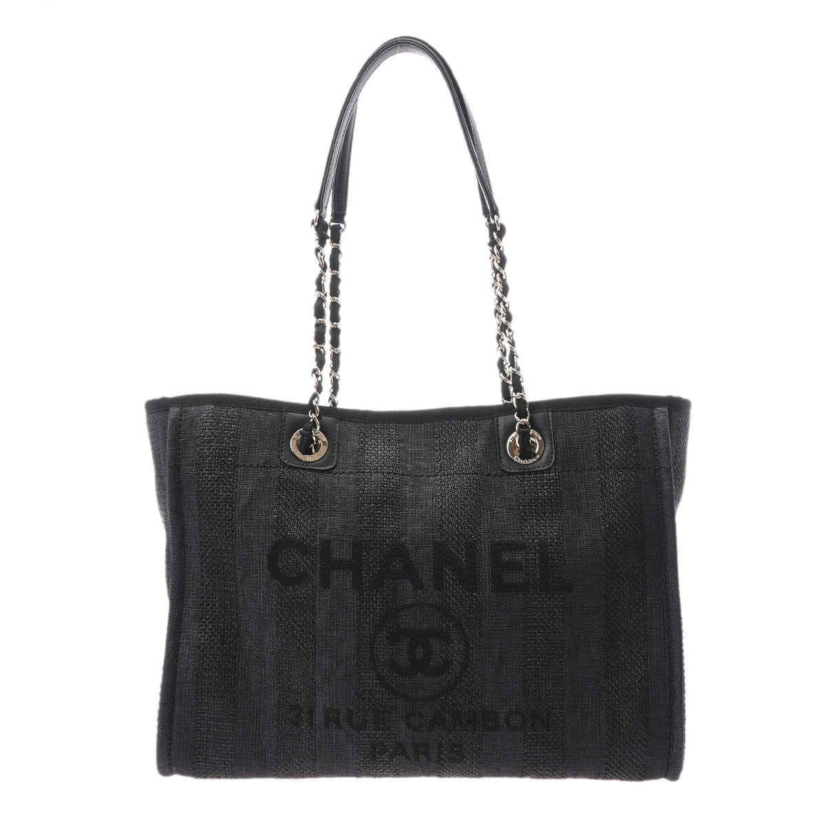 【2025カレンダーの人気アイテム】 CHANEL シャネル ドーヴィル MM チェーントート ブラック ゴールド金具 A67001 レディース レザー ラフィア トートバッグ Aランク 中古 _画像1