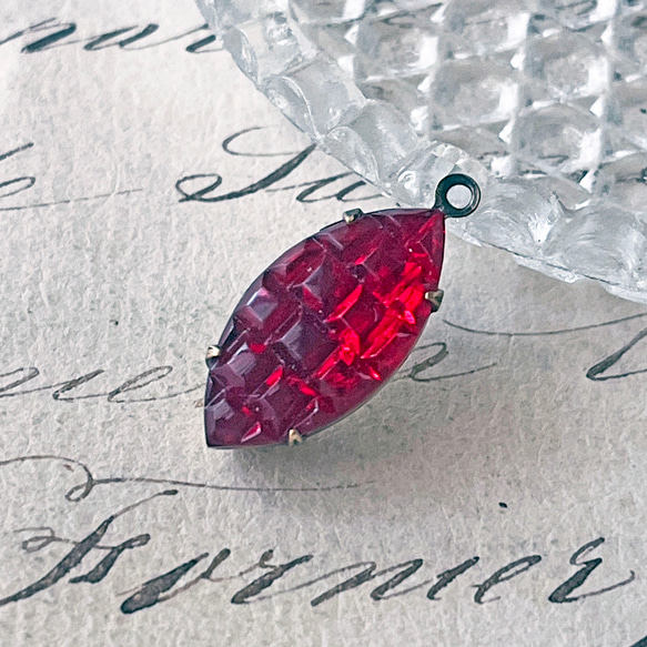 Glass Pendant Navette 約21mm×9mm [PDT-976]＊1個＊Vintage＊