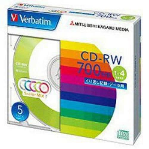 バーベイタム(Verbatim)SW80QM5V1 データ用CD-RW 700MB 4倍速対応 カラーミックス 5枚