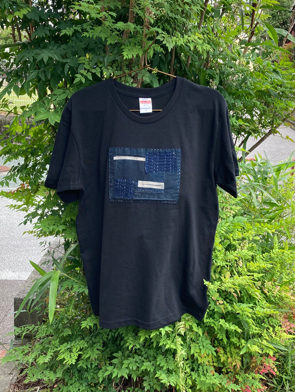 1944 size M 襤褸　リメイク　tシャツ 藍染　藍染め　印半纏　古布　パッチワーク　刺し子　ヴィンテージ　筒描き