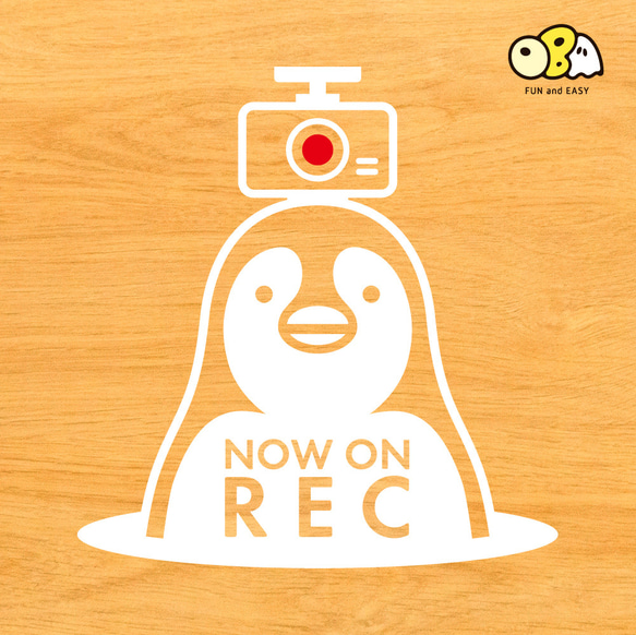 ドライブレコーダー／ペンギン ドラレコ【NOW ON REC】カッテイングステッカー