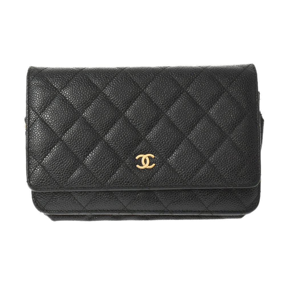 CHANEL シャネル マトラッセ チェーンウォレット 黒 ゴールド金具 レディース キャビアスキン ショルダーバッグ Bランク 中古 