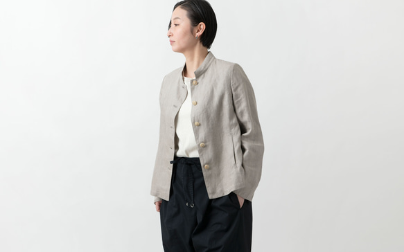 【在庫限り】リネン スタンドカラージャケット 生成り　HANDROOM WOMENS