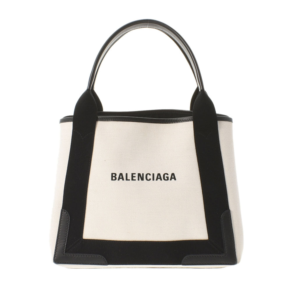 BALENCIAGA バレンシアガ ネイビーカバス  白/黒 339933 ユニセックス キャンバス ハンドバッグ ABランク 中古 