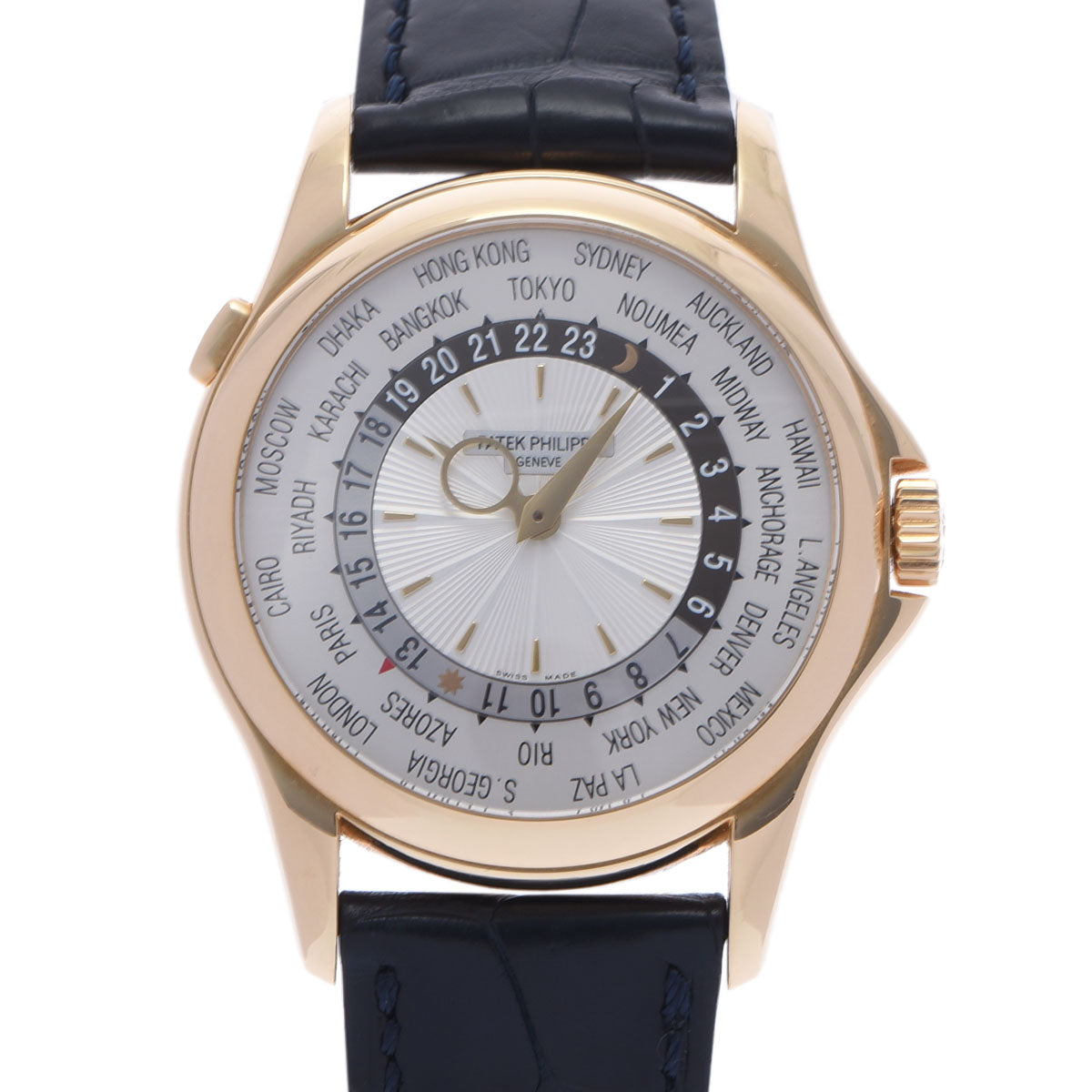 PATEK PHILIPPE パテックフィリップ ワールドタイム 5130J-001 メンズ YG/革 腕時計 自動巻き シルバー文字盤 Aランク 中古 