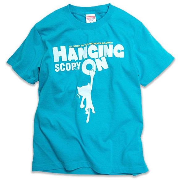 SCOPYネコTシャツ「HANGING ON」ターコイズブルー