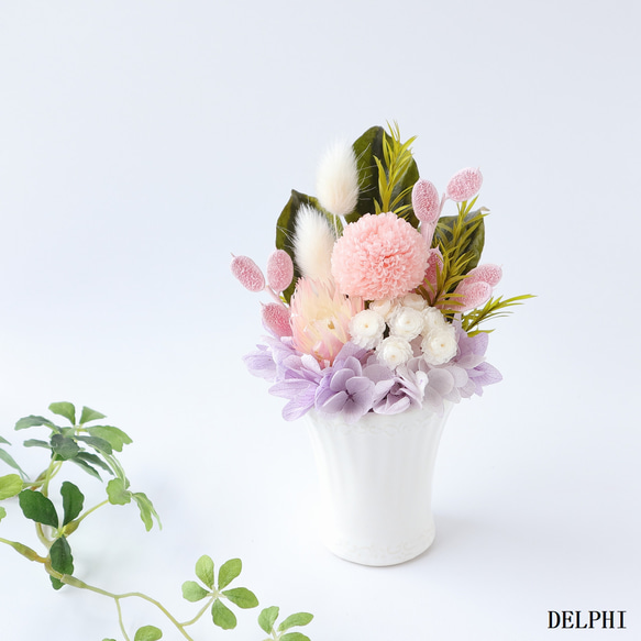 【単品】ポンポン菊のお供えアレンジ（パステルピンク）【プリザーブドフラワー】お供え　仏花　供花　納骨堂　ペット