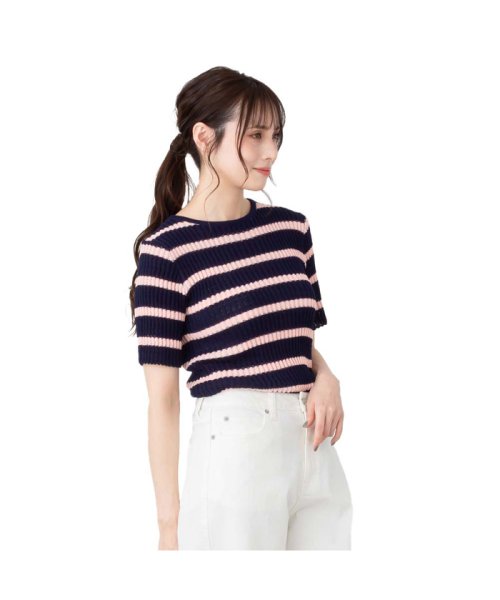 NAVY ネイビー タックリブボーダーニットTシャツ N23－2－23082