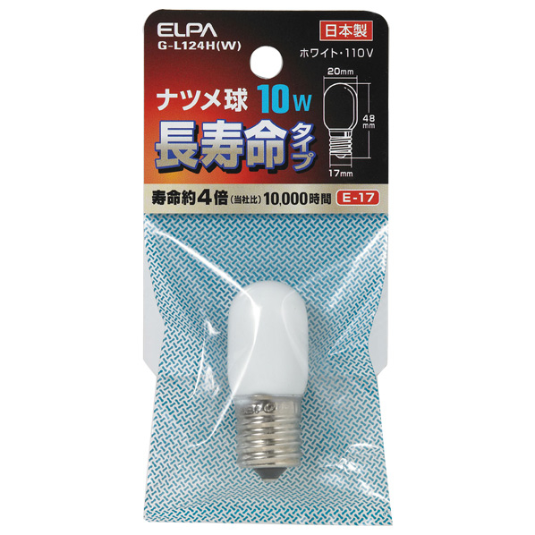 エルパ 長寿命ナツメ球 10W E17口金 ホワイト G-L124H(W)