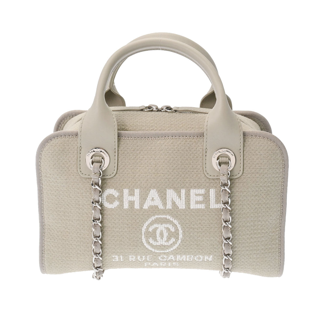 CHANEL シャネル ドーヴィル ボーリングバッグ グレージュ A92749 レディース キャンバス 2WAYバッグ 新同 中古 