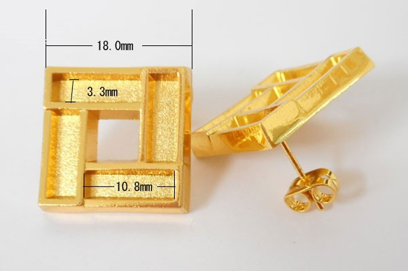 SHAREKI エポキシ樹脂粘土  スクエア（四角形）ピアス １セット ニッケルフリー ゴールド  squ-pi-g