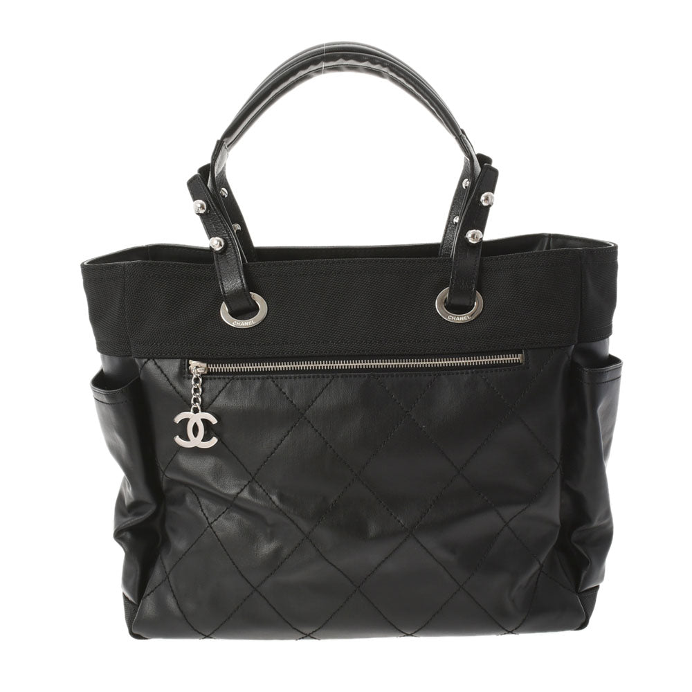 CHANEL シャネル パリビアリッツ トートGM 黒 シルバー金具 レディース レザー キャンバス トートバッグ Aランク 中古 