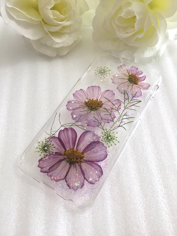 大人気❣️ ✨purple gradation コスモス✨押し花 iPhone 5・6・7・8 ケース