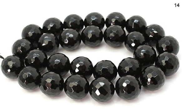 天然石 ビーズ ライン 卸売　オニキス　丸玉ミラーカット　14mm　 black-agate-mirror-14