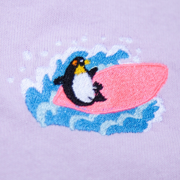 ペンギンサーフィン 刺しゅう Tシャツ　ユニセックスS~XXL