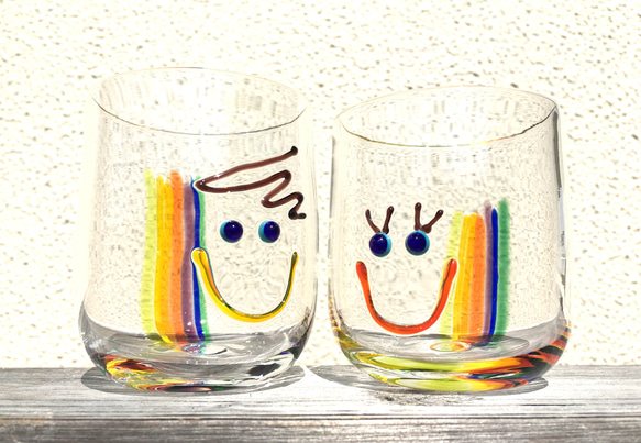 虹色 Girl&Boy Smile Glassペア