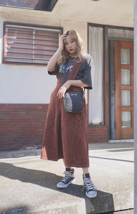 2way Corduroy Flare Jumper Skirt (brown) ロング丈ワンピース ブラウン 茶色