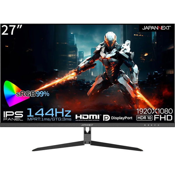 27インチ ワイドゲーミングモニター(1920x1080/IPS/144Hz/HDMIx2/チルト) JN-27GI144FHDR（直送品）