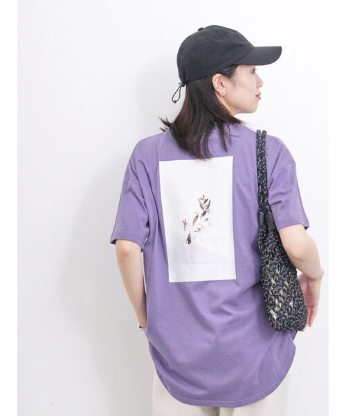 サマンサモスモス ブルー/【USAコットン】フォトプリントチュニックTシャツ