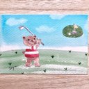 ⛳️透明水彩画「くまさん、ナイスショット」北欧イラストポストカード２枚セット  ゴルフ　スポーツ　くま　クマ　父の日　父の日カード