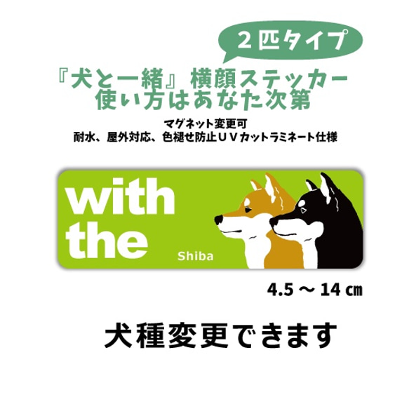 【再販5】愛犬 愛猫2匹並んで DOG IN CAR 『犬と一緒』横顔ステッカー 玄関 車 横長シール