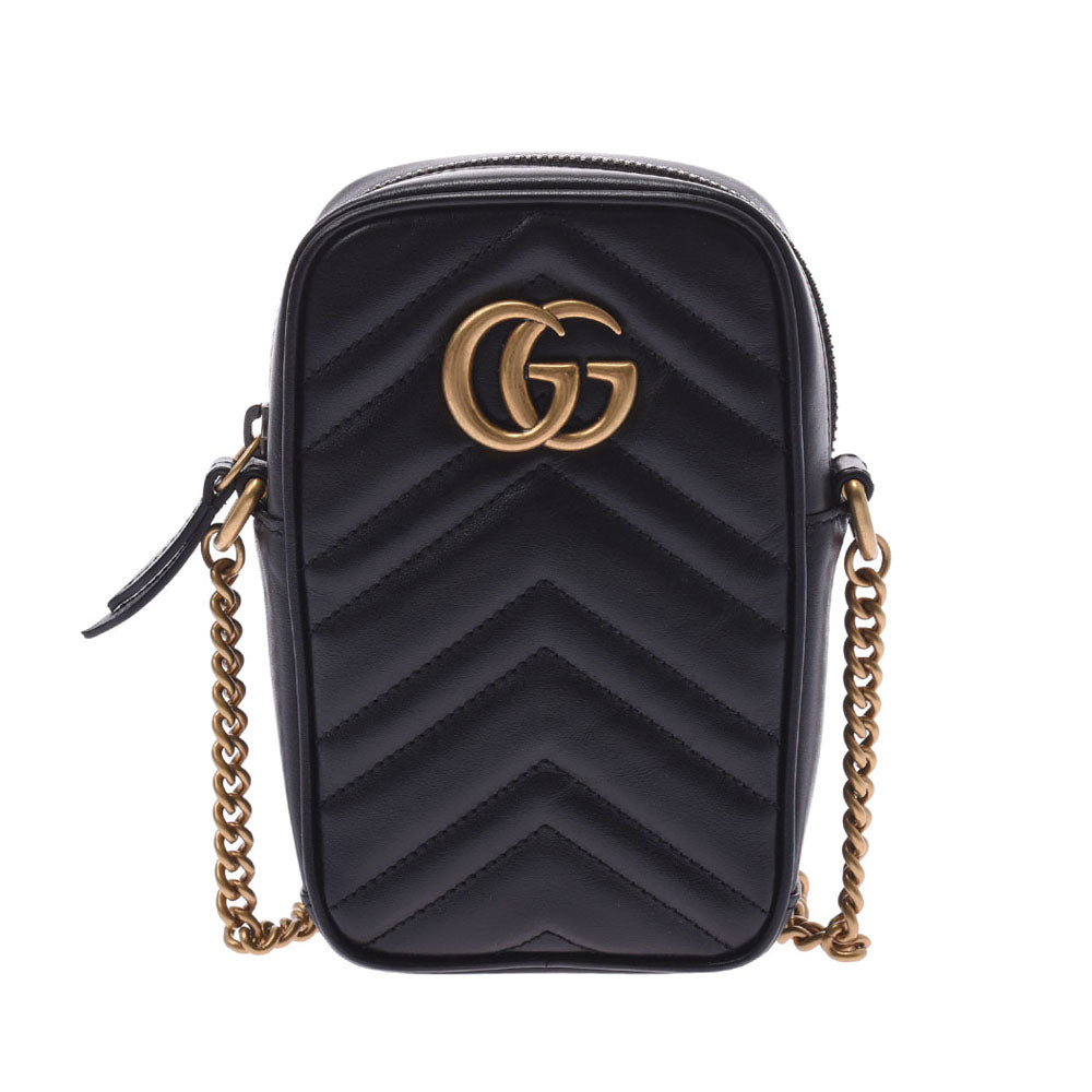 GUCCI グッチ GGマーモント ミニ チェーンバッグ 黒 ゴールド金具 598597 レディース レザー ショルダーバッグ 新品 