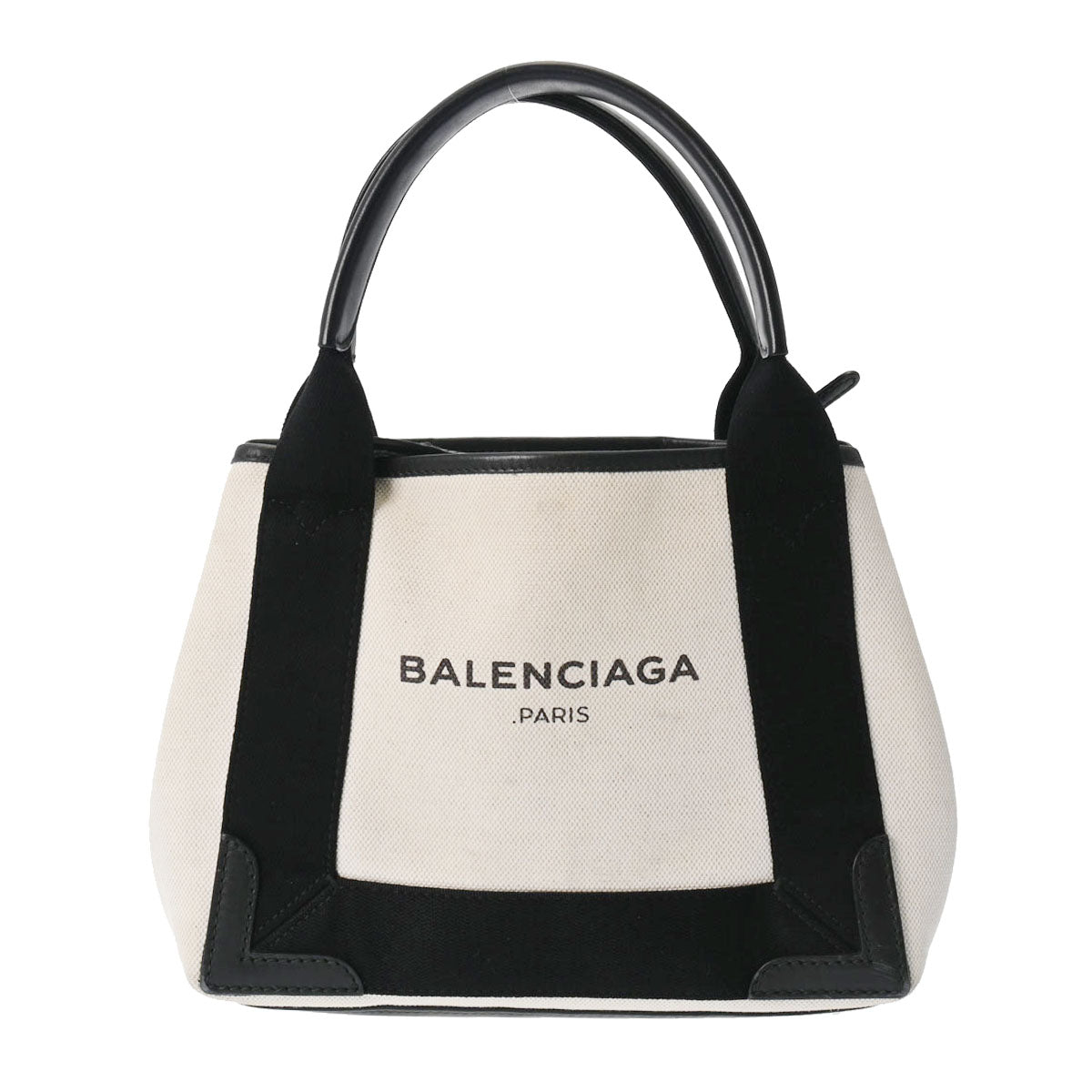 BALENCIAGA バレンシアガ ネイビーカバス XS 黒/白 シルバー金具 390346 レディース レザー キャンバス ハンドバッグ Bランク 中古 