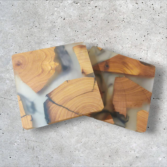 Squared ether＆wood coaster(mat clear)