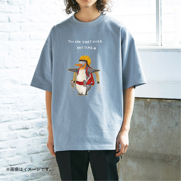 厚みのあるBIGシルエットTシャツ/「飛びたいペンギン」 /送料無料