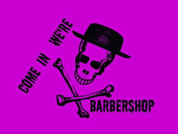 WELCOMEロゴ barbershop ドクロ