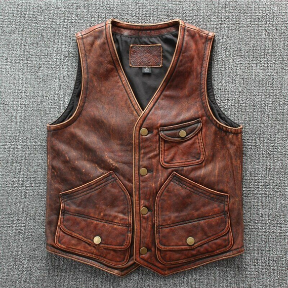 牛革ユーズド加工ベスト・ノースリーブジャケット Cow Leather Vest/Sleeveless Jacket