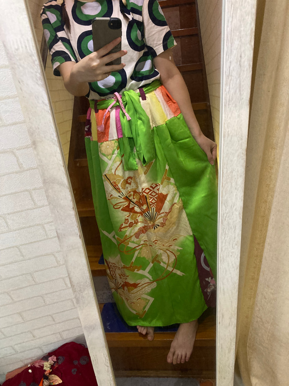 着物スカートグリーンGreen color kimono skirt