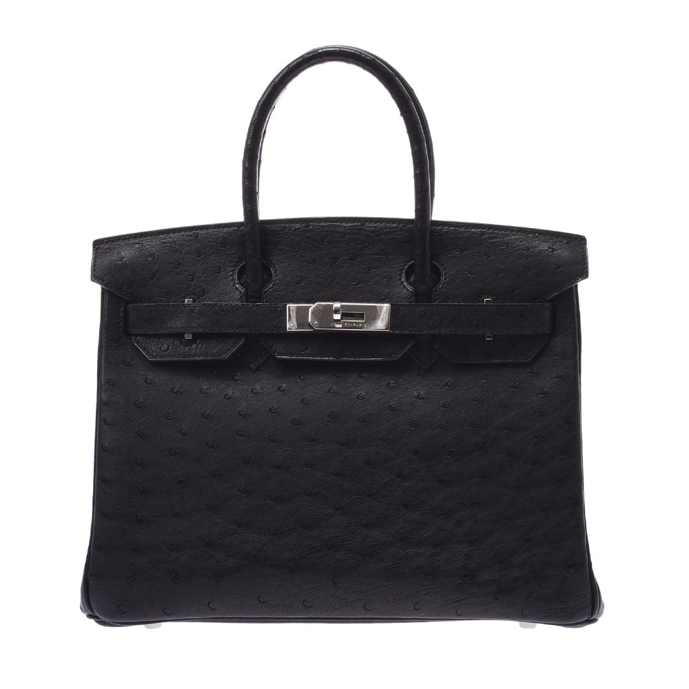 HERMES エルメス バーキン 30 黒 パラジウム金具 □K刻印(2007年頃) レディース オーストリッチ ハンドバッグ Aランク 中古 