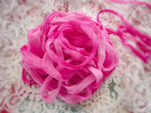 **♥Silk Chiffon Sari Ribbon Lotus Pink Ombre *Fair Trade*♥**