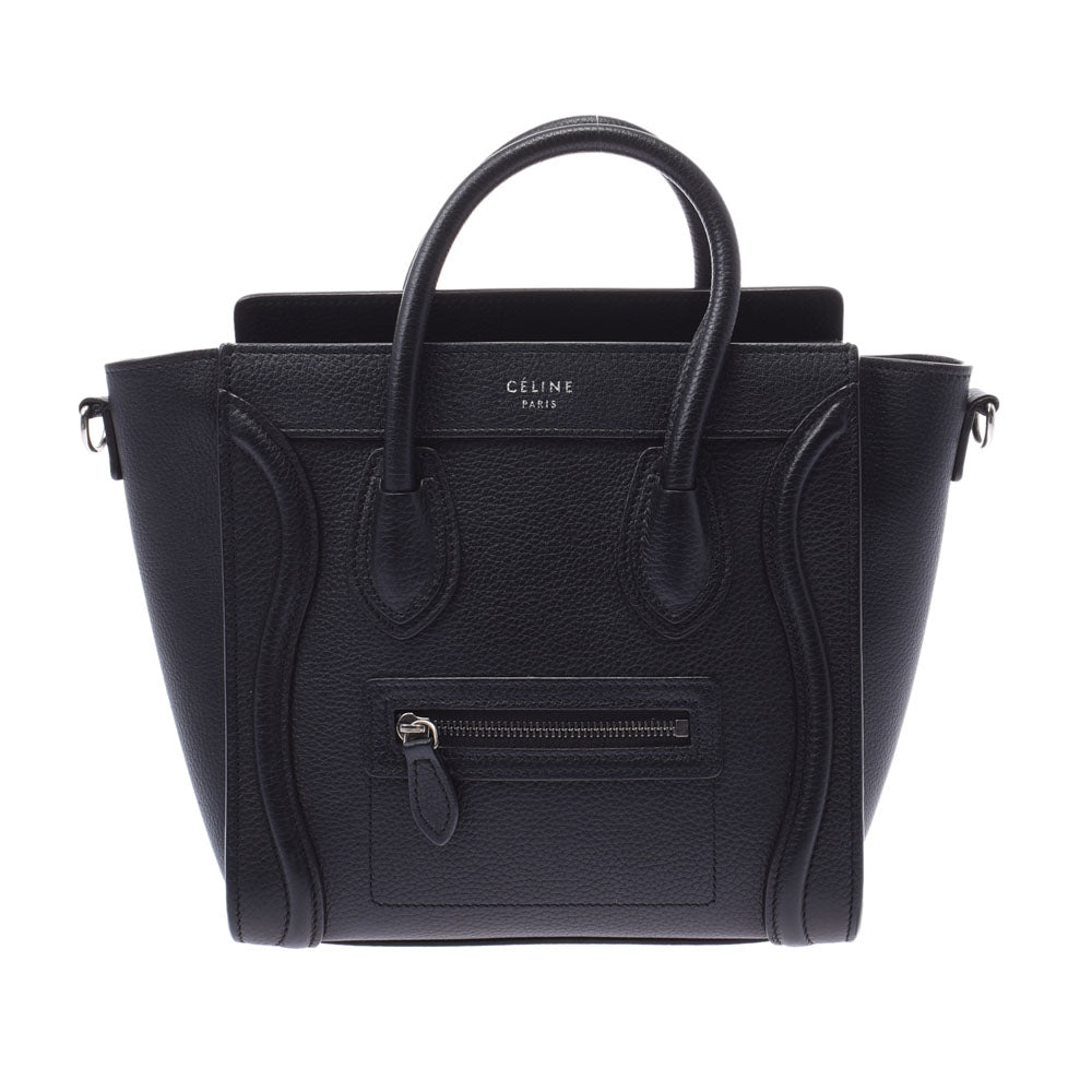 CELINE セリーヌ ラゲージ ナノショッパー 2WAY 黒 レディース カーフ ハンドバッグ Aランク 中古 