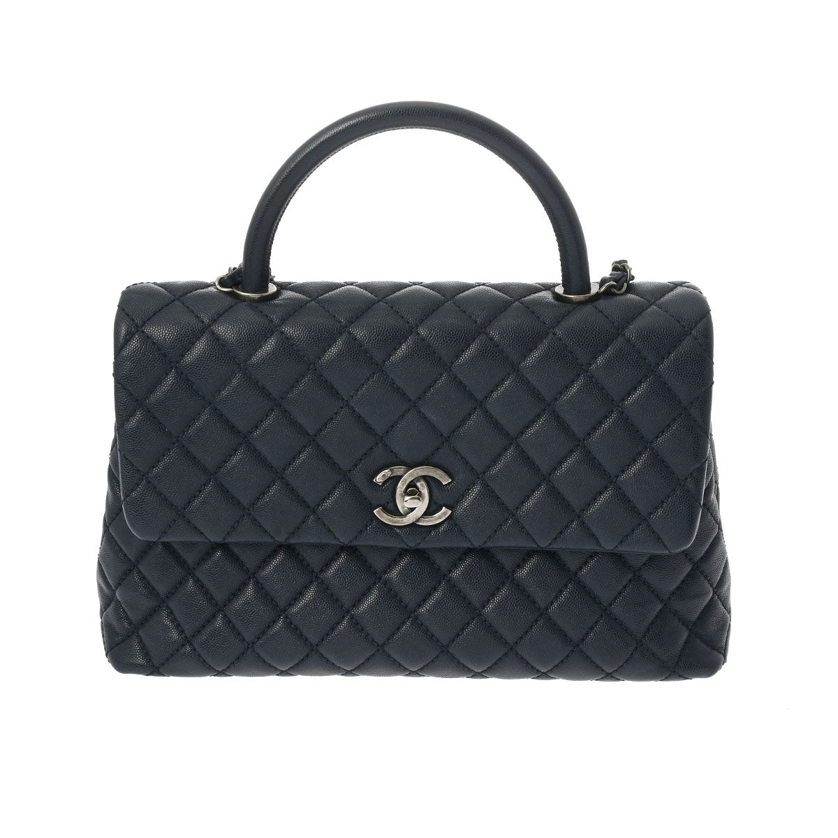 CHANEL シャネル トップハンドル ネイビー アンティークシルバー金具 A92992 レディース キャビアスキン 2WAYバッグ ABランク 中古 