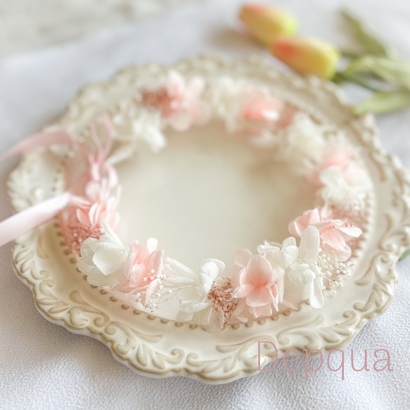 【送料無料】ベビー　キッズ　花冠　~pastel pinkwhite~  花かんむり　　結婚式　子供用　誕生日