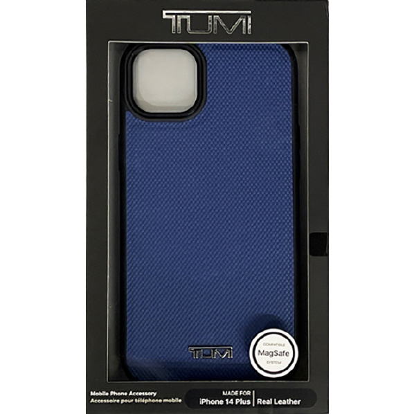 TUMI iPhone 14 Plus用Magsafe対応 本革 背面ケース ブルー TUHMP14MRBAV