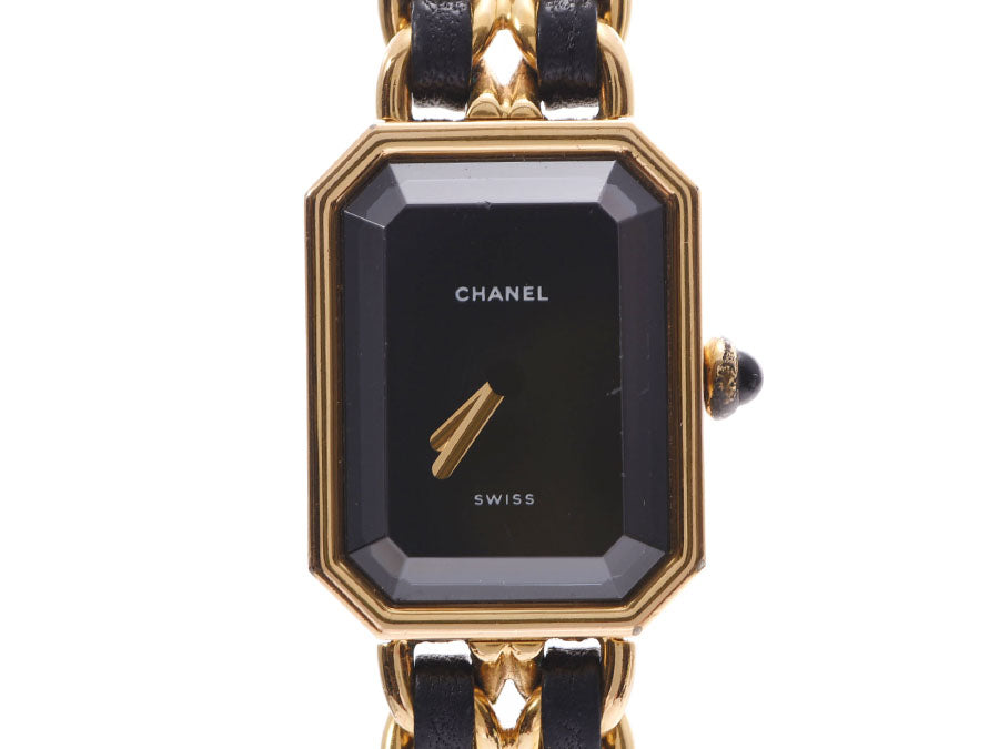 CHANEL シャネル プルミエール サイズM レディース GP/革 腕時計 クオーツ 黒文字盤 Bランク 中古 